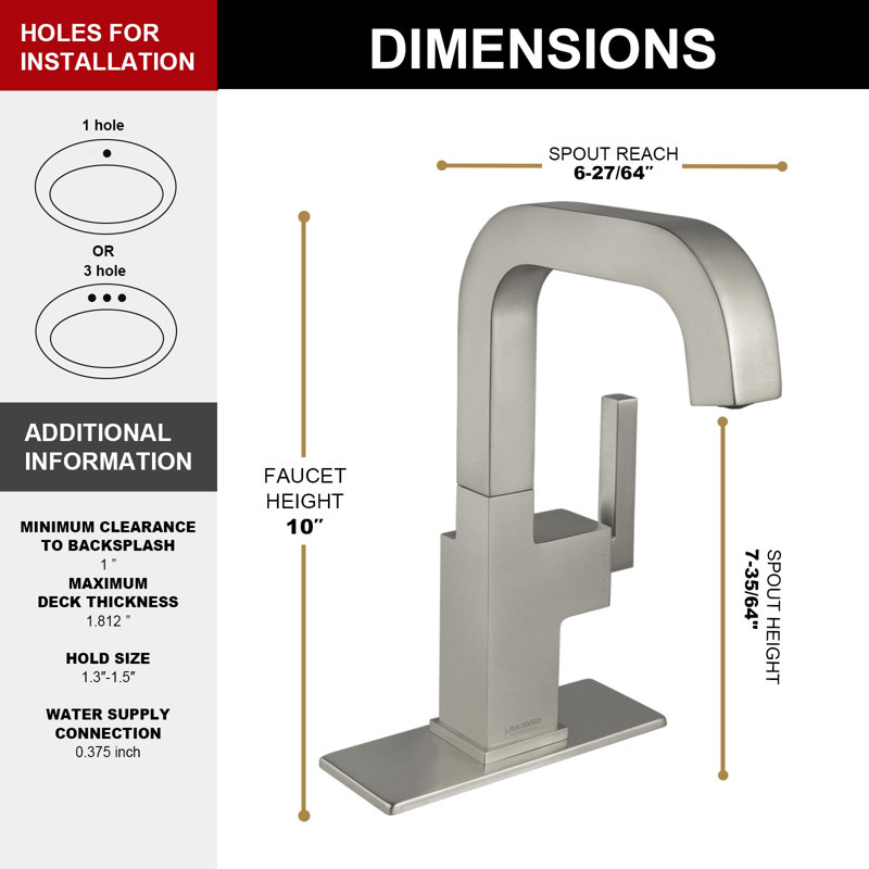 Robinet de salle de bain à un trou avec drain, robinet de salle de bain à poignée simple, Nickel