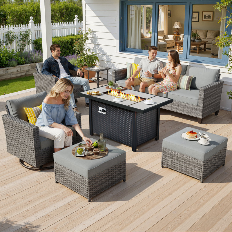 Outdoor Furniture And Sofa 7-Piece Set With Stove, Gray
