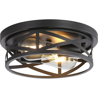 Black Flush Mount Ceiling Light 2-Pack, Industrial Metal Cage Semi Flush Mount Ceiling Light Fixtures, 11 Inch Farmhouse Close To Ceiling Light For Hallway Kitchen Bedroom Entryway