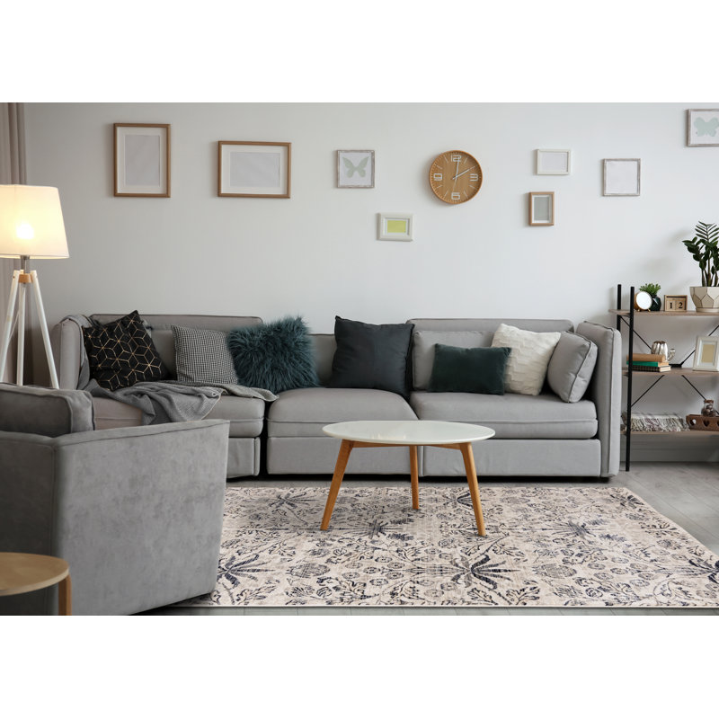 Tapis à branches intérieur classique, bleu crème, classique / traditionnel - salon, chambre à coucher, salle à manger et cuisine 8 pi x 10 pi (7 pi 10 po x 10 pi 2 po)