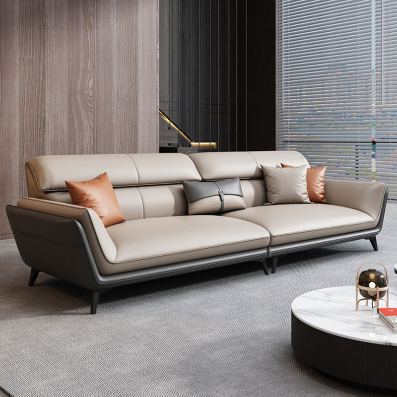 Canapé modulaire kaki en cuir véritable, H 33,46 po x l 94,49 po x P 35,43 po, Kaki / gris foncé