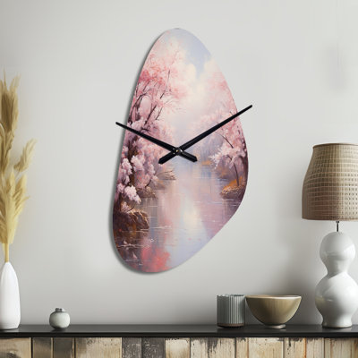Impression romantique de fleur de cerisier rose IV - Horloge murale en forme de fleur de cerisier unique