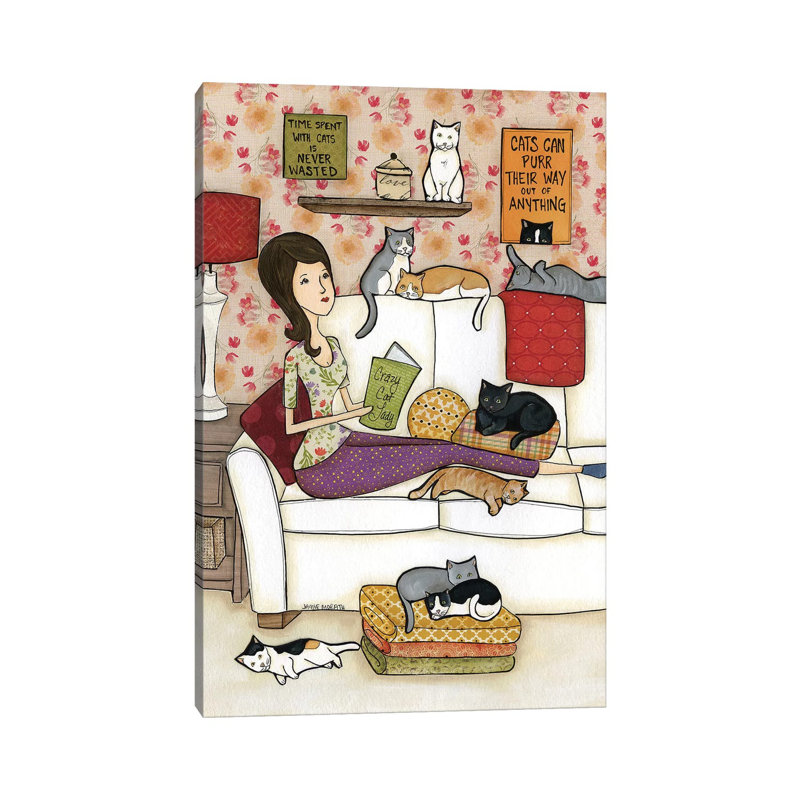 Crazy Cat Lady - reproduction d'art sur toile tendue, 12" H x 8" W x 0.75" D
