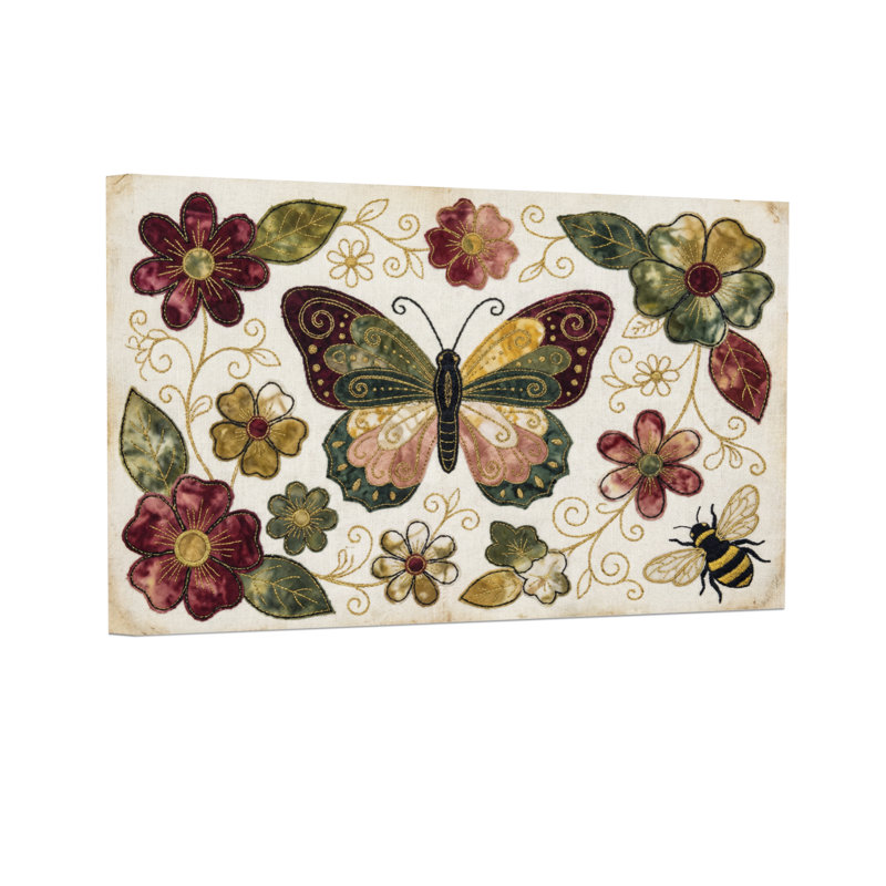 Animaux, papillon, fleurs, feuilles, abeille et motif, H 12 po x l 18 po