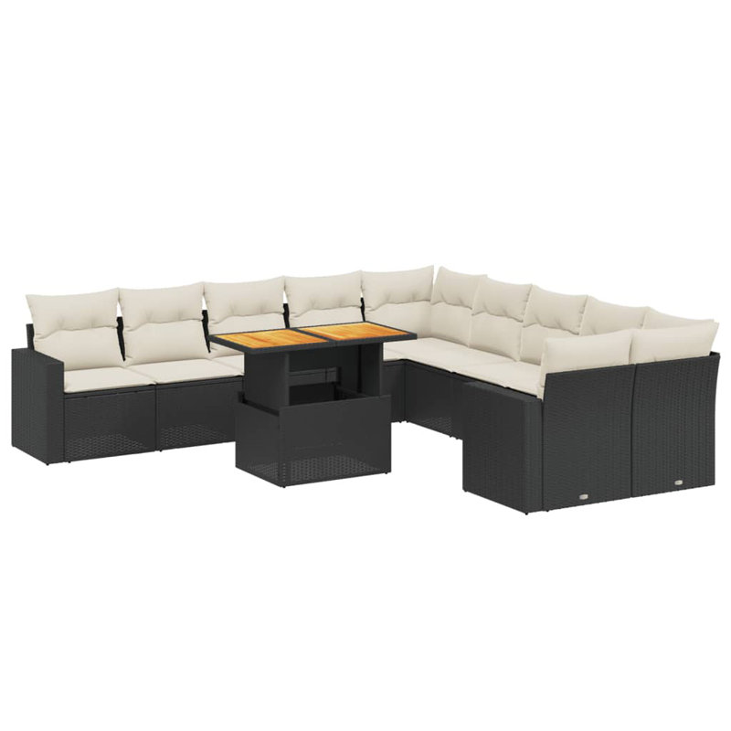  Garden Sofa Set Black PE Rattan Large UV-Resistant Materials, Black, White