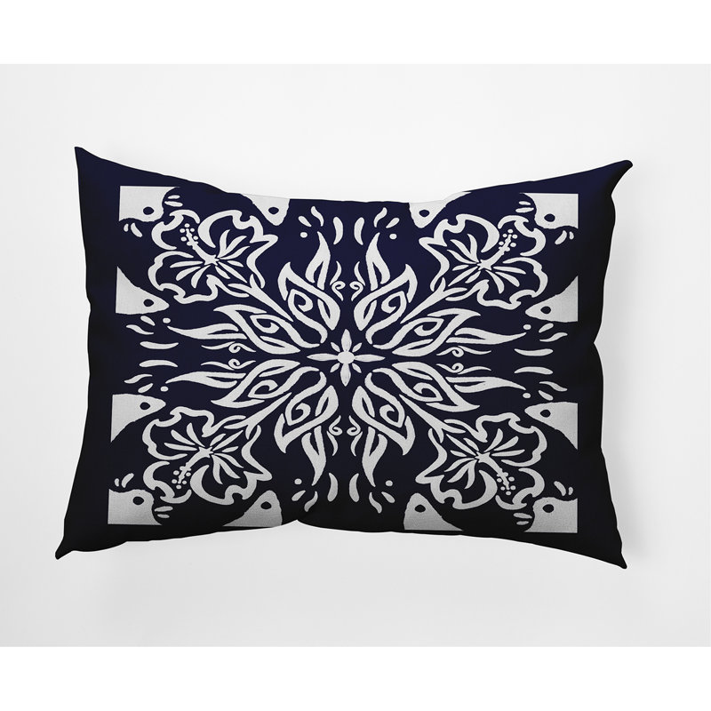 Cuban Geometric Reversible Throw Pillow, Navy Blue