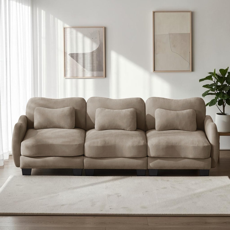 Canapé modulaire en chenille 3 places avec coussin de taille exquise, canapé facile à assembler, L 101,1 po, Café
