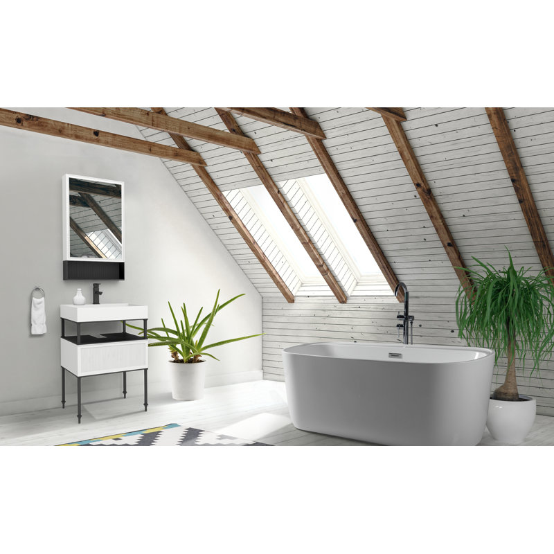 Strobel 30'' Single Bathroom Vanity with Manufactured Wood Top, Black, White