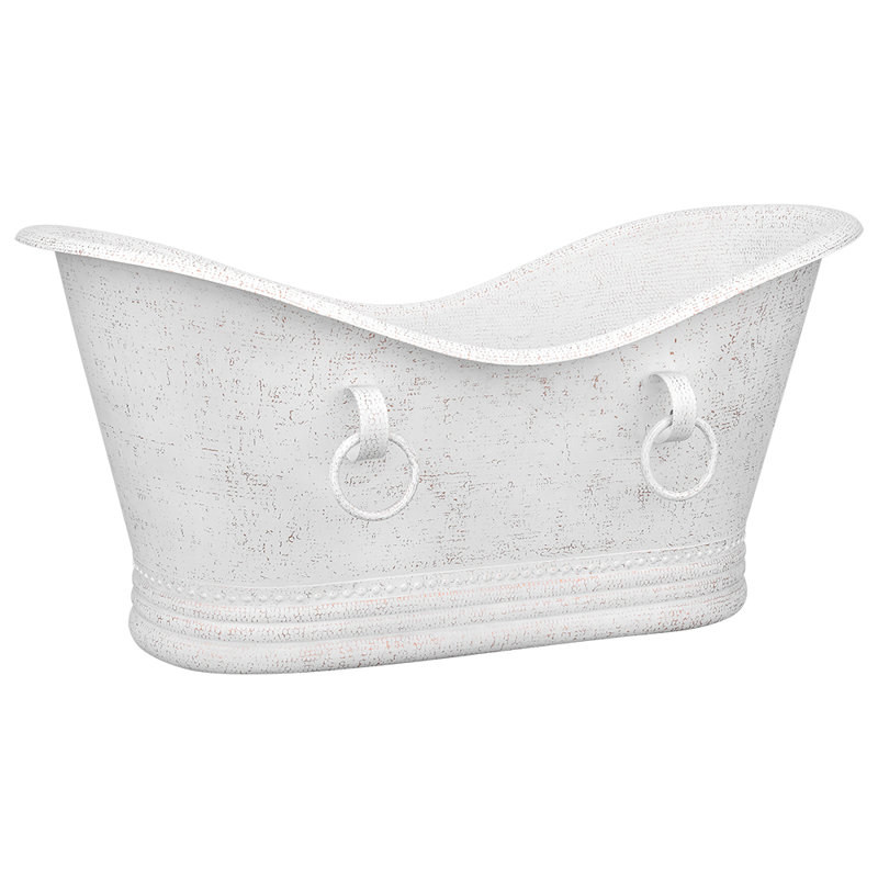 67" Hammered Double Slipper Bathtub With Rings, Glazed White