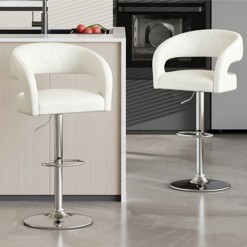 Ensemble de 2 tabourets de bar réglables George avec accoudoirs à dossier George, tabourets de comptoir pivotants en cuir de polyuréthane moderne avec repose-pieds, chaises d'îlot de cuisine pour la salle à manger, bar maison, café, blanc
