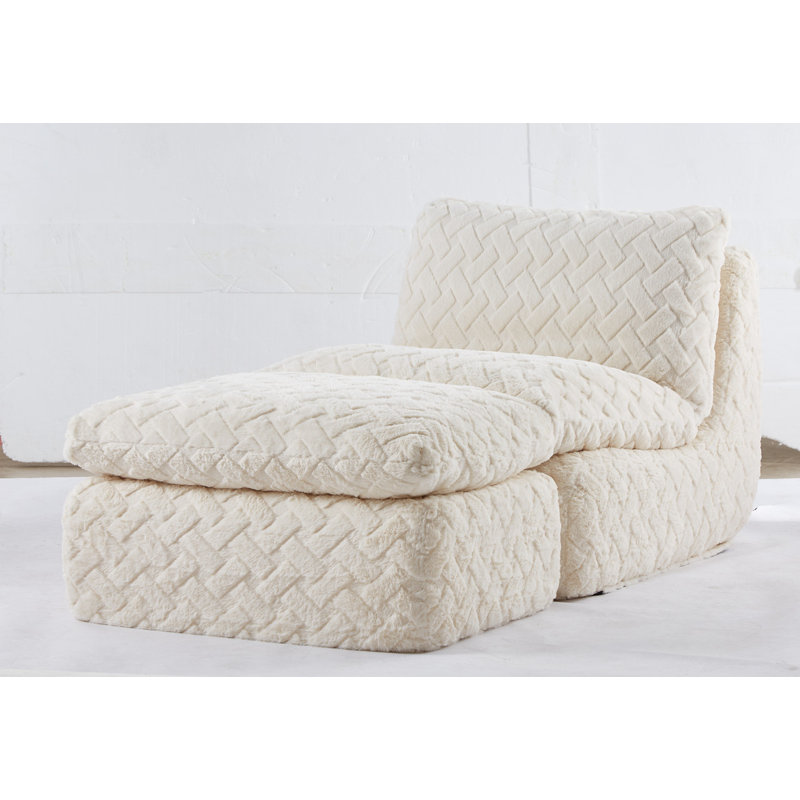 Fauteuil à pleine compression avec repose-pieds pivotant, Velours côtelé beige
