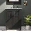 Meuble-lavabo moderne noir avec lavabo en céramique, solution de rangement compacte
