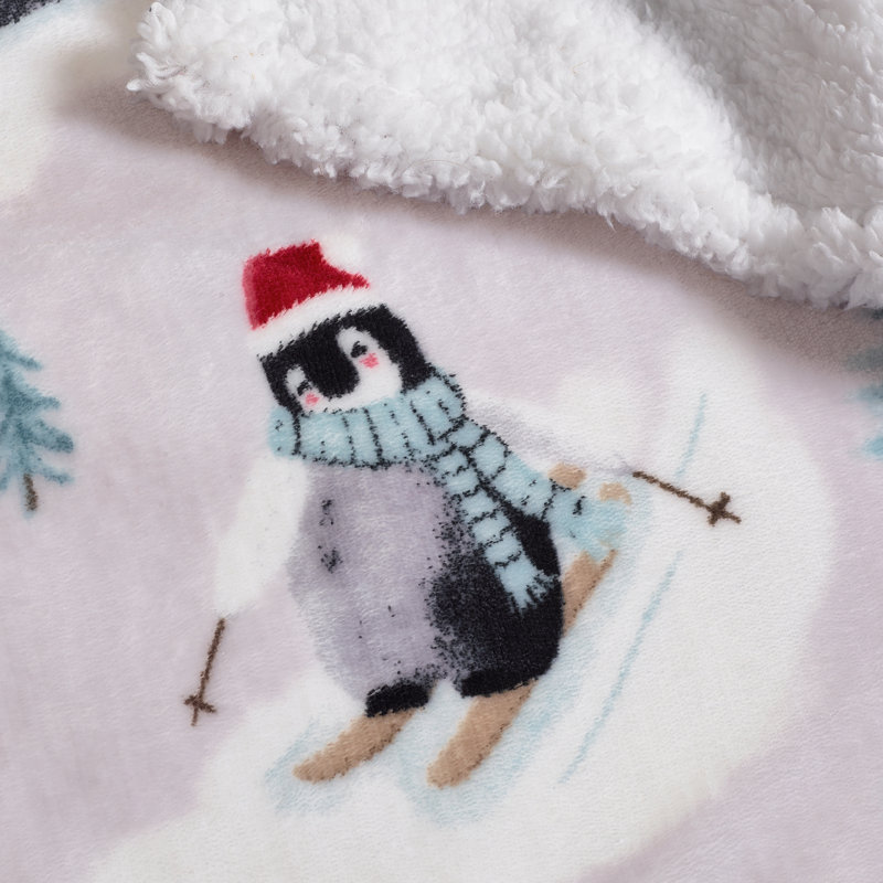 Christmas Sherpa Penguins Cosy 130x170cm Blanket Throw