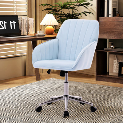 Blue Velvet Office Chair - Ergonomic, Swivel, Silver Base, Comfortable Seat Adjustable Ergonomic In Fabric, Seating Option