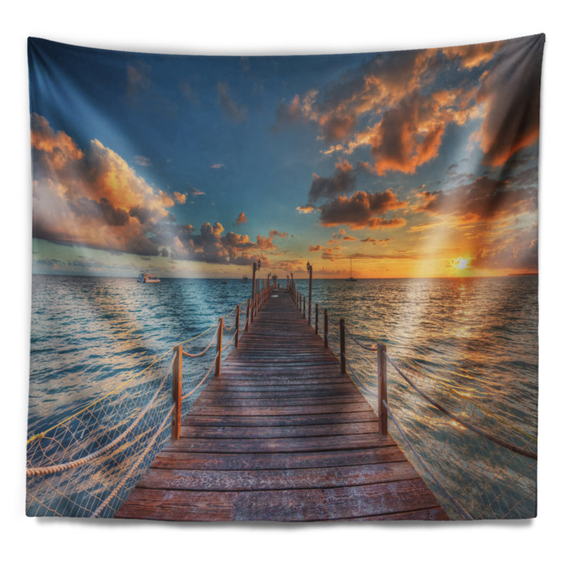 Tapisserie de pilier de soleil sur mer, H 32 po x l 39 po