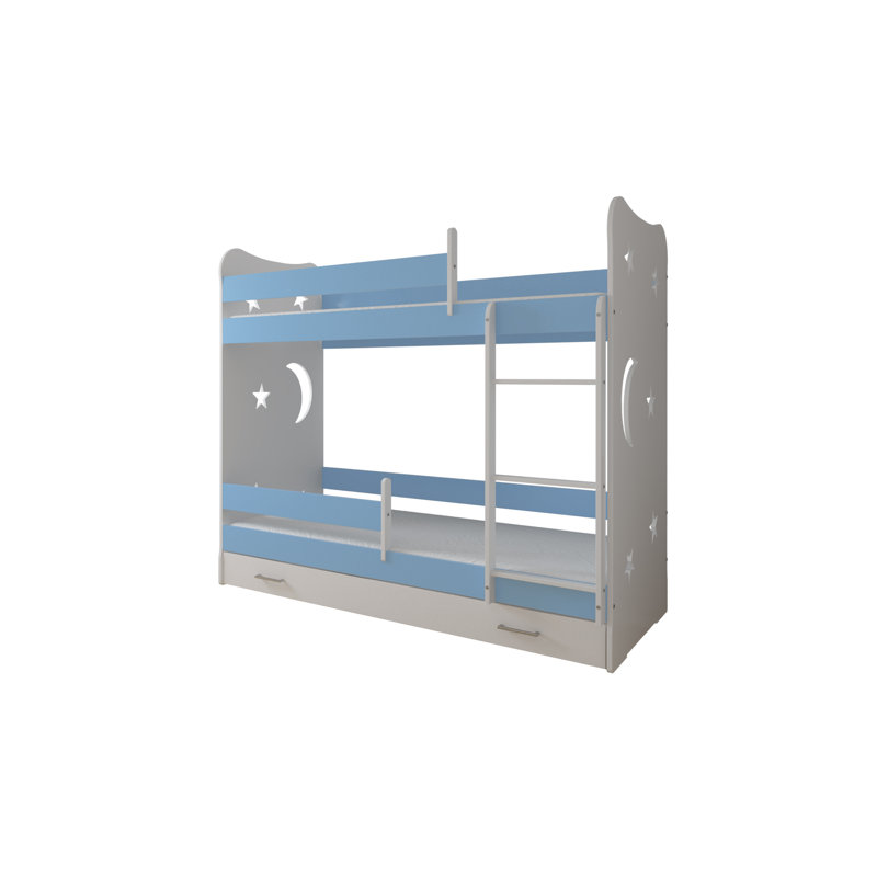 Mikula Bunk Bed Themed Beds with Built-in Ladder Included, 80 x 180 cm, With Drawer, Blue