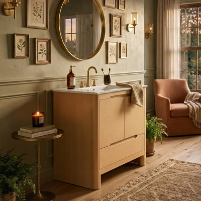 Meuble-lavabo moderne de 30 pouces avec lavabo, armoire autoportante en bois avec tablette à 2 niveaux, tablette réglable et grand tiroir