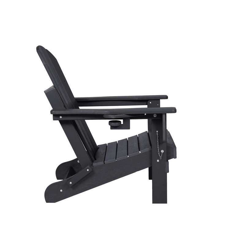 Folding Adirondack Chair with Side Table, 3-Piece Adirondack Chair Set with Wood Texture, Black(includes 2 Chairs and 1 Table)
