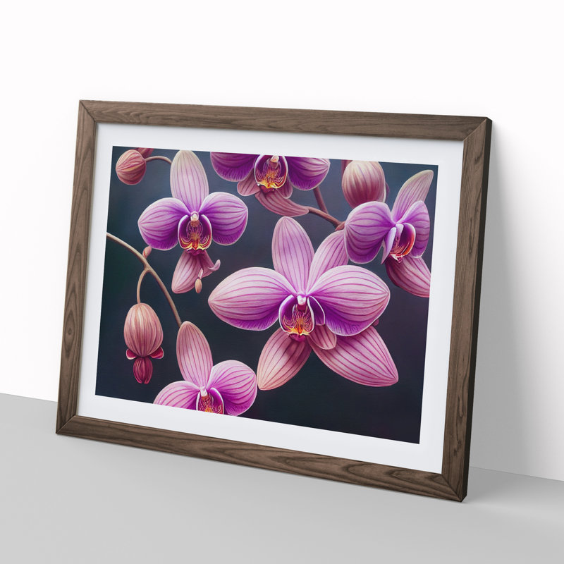 Exceptional Orchid Flowers 1 Piece Single Picture Frame Wall Art, 34cm H x 46cm W x 2cm D, Walnut