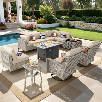 Emroy 11 - Piece Outdoor Wicker Sectional Seating Group with Cushions