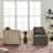 2 Pieces Genuine Leather Oak Wood Cane Swivel Barrel Chair-1258990968