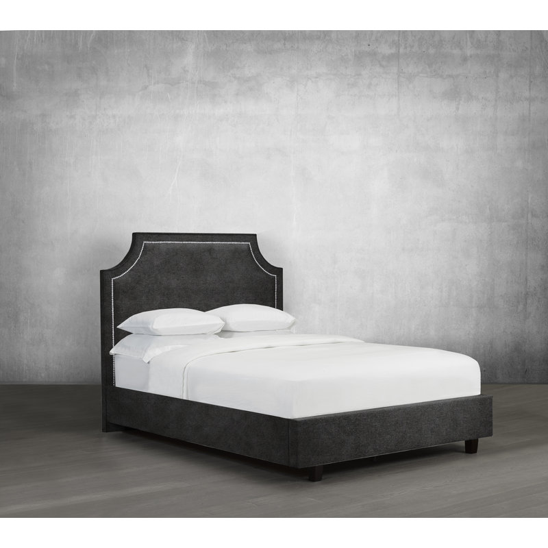 Lit plateforme tapissier en bois massif, Pierre, Double