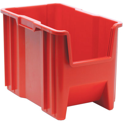 Contenant empilable en polypropylène haute densité moulé par injection de 17 1/2 po x 16 1/2 po x 12 1/2 po, six trous de 1/4 de pouce sur le fond permettent d'insérer facilement des trous pour le drainage et l'air circulation