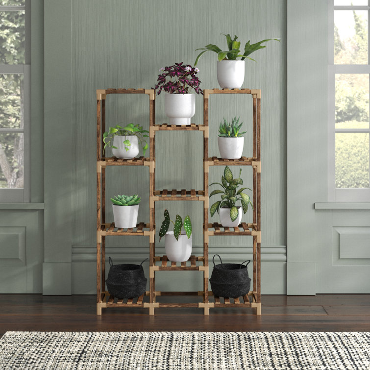 4 Tier Farmhouse Ladder Tall Tiered Wood Outdoor Plant Stand Display Shelf Rack Natural