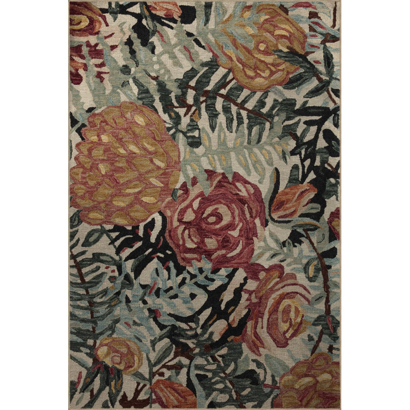 Tapis décoratif moderne multicolore à motif de feuilles et de roses, Tapis de couloir 3 pi 3,37 po x 9 pi 10,11 po