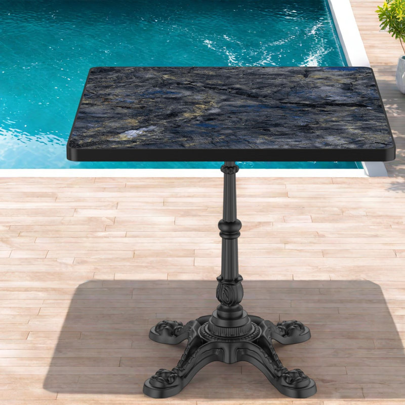 Tables de patio durables, 80 cm (31,5 po) en métal et pierre frittée, style moderne pour les repas en plein air