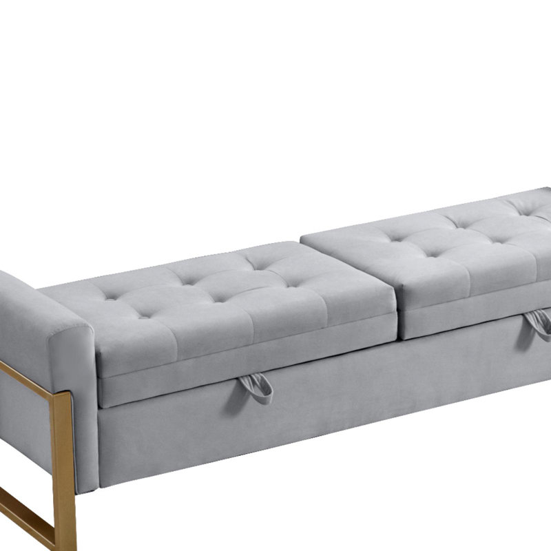 Drewes Velvet Storage Bench for Bedroom End of Bed with Double Lids,Gold Legs, Gray