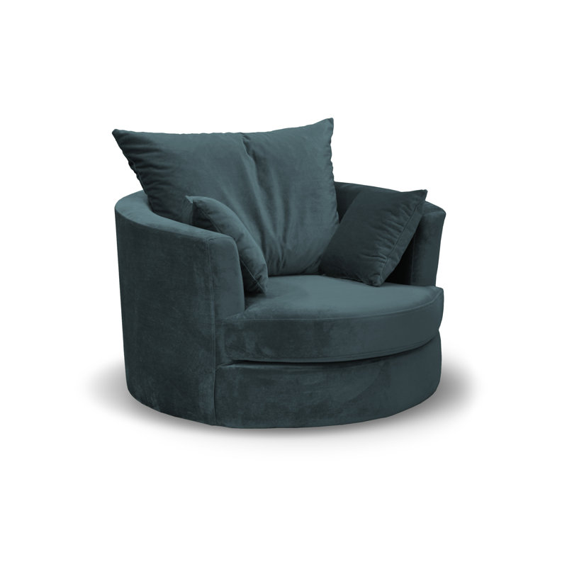 Curwood Upholstered Swivel Barrel Chair, Blue