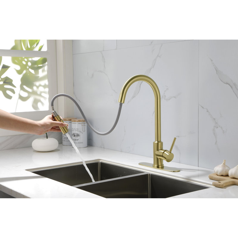 Kitchen Faucet With Pull Down Spray - 360 Rotating High Nozzle, Single Handle For Simple Water Temperature And Flow Adjustment, Corrosion Rust-, 15.55 In. Depth, 10.08 Width,