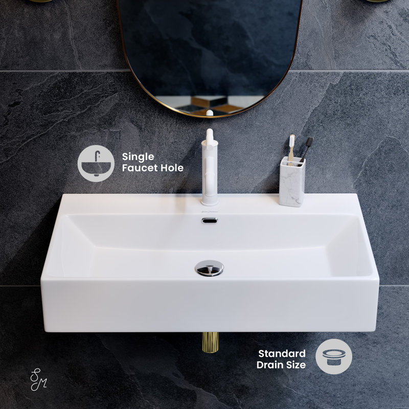 Claire 30" Rectangle Wall-Mount Bathroom Sink, Glossy White