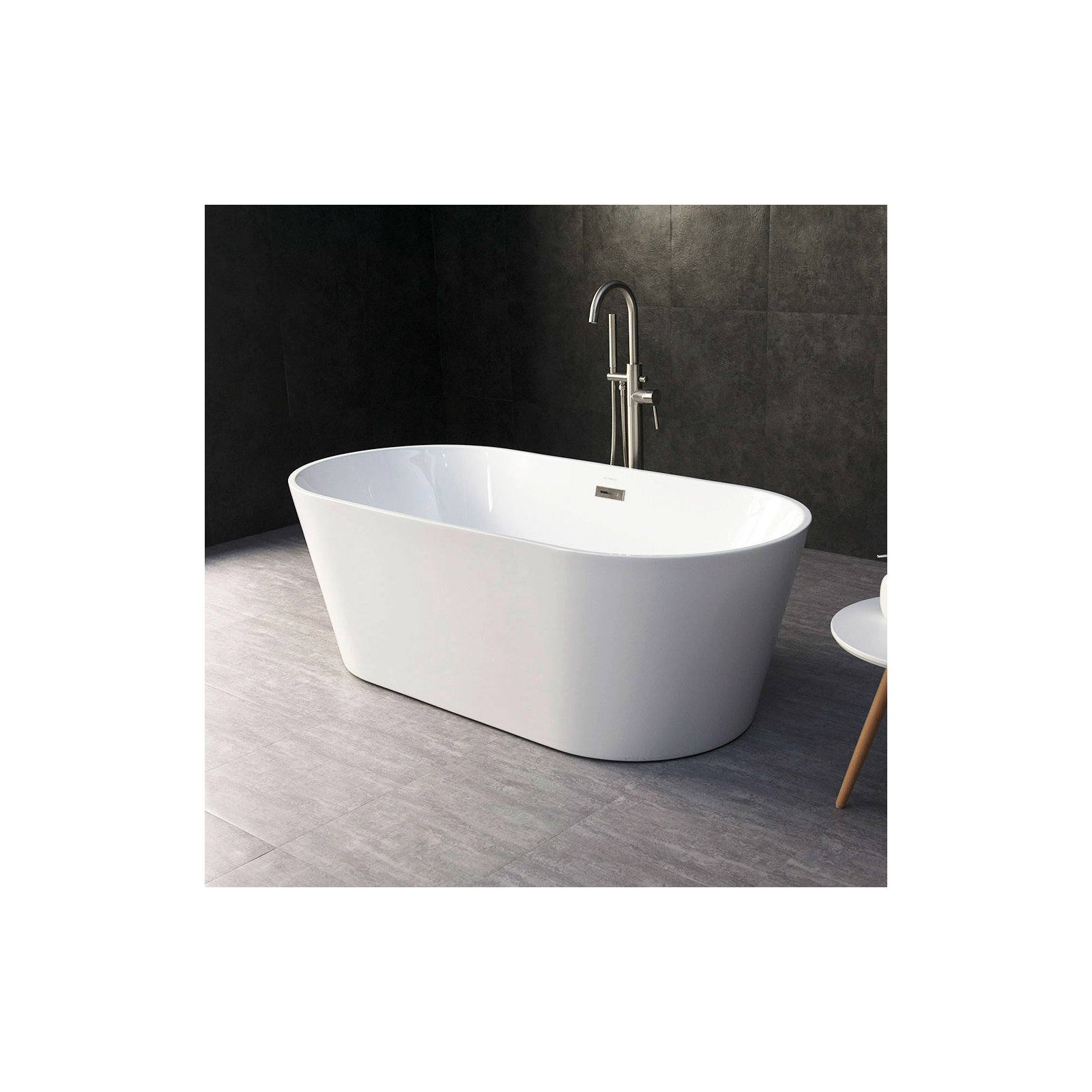 67" x 32" Freestanding Soaking Acrylic Bathtub, Brushed Nickel, White