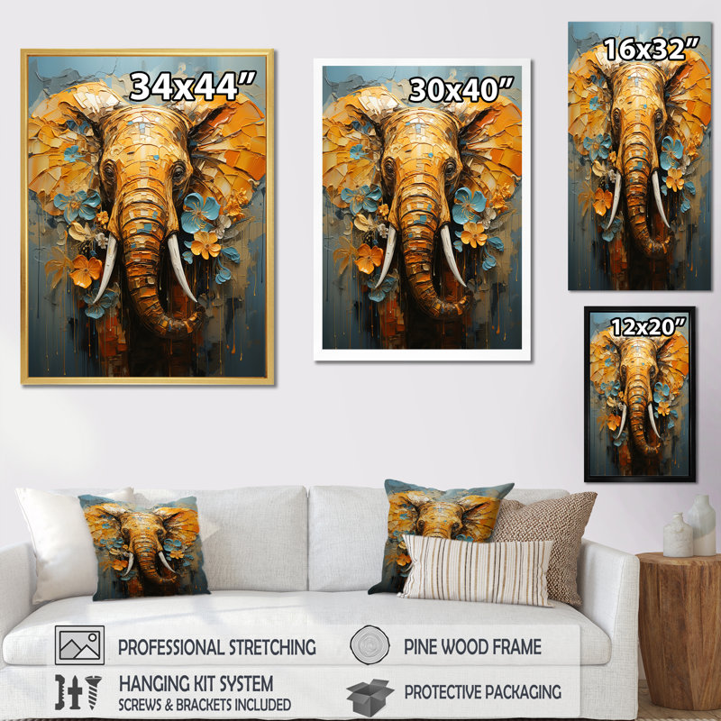 Éléphant, force symbolique, rêves I - éléphant, art mural sur toile, H 40 po x l 30 po x P 1,5 po, Cadre simple noir
