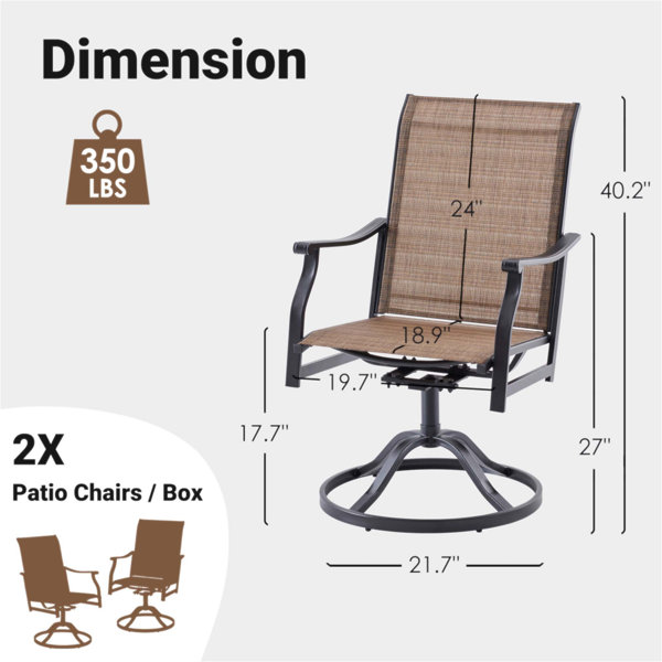 Latitude Run® Patio Dining Chairs Set Of 2, Swivel Outdoor Patio Chair ...