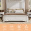 Cadre de lit très grand Farmhouse, lit plateforme en bois blanc vieilli avec tête de lit haute, aucun sommier nécessaire - 2 boîtes-1727605809