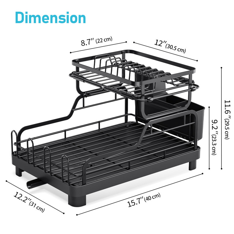 Égouttoir à vaisselle à 2 niveaux, égouttoir à vaisselle en métal, égouttoir à assiettes, égouttoir à vaisselle de très grande capacité, égouttoir à vaisselle en acier inoxydable