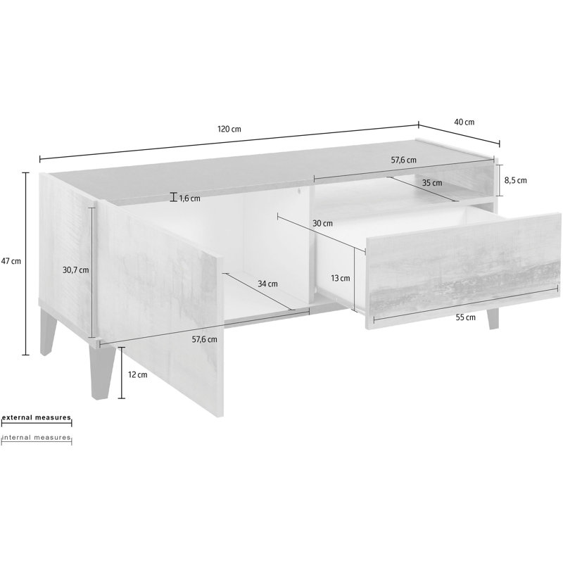 Puteaux Unfinished TV Stand, White Glossy/Maple Pereira