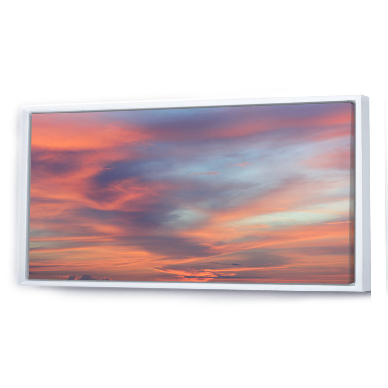 " Red Sky Cloud In Ocean ", White Framed, 16" H x 32" W x 1" D