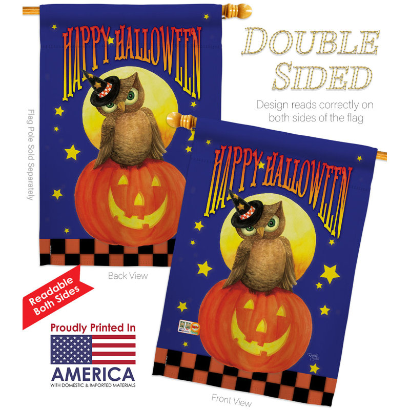 Hibou assis sur un drapeau de maison en polyester 40 x 28 po Jack-O-Lantern