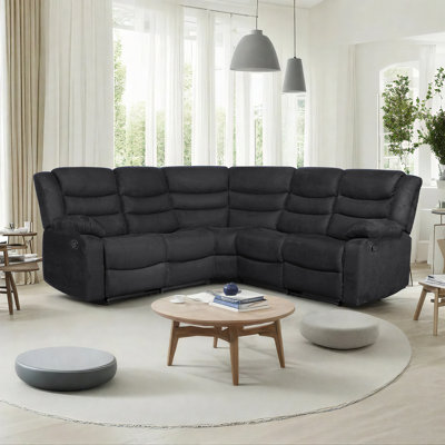 One Reclining Sectional Sofa, Microfiber Manual 5 Seats Recliner Sectional Sofa with Cup Holders by Latitude Run