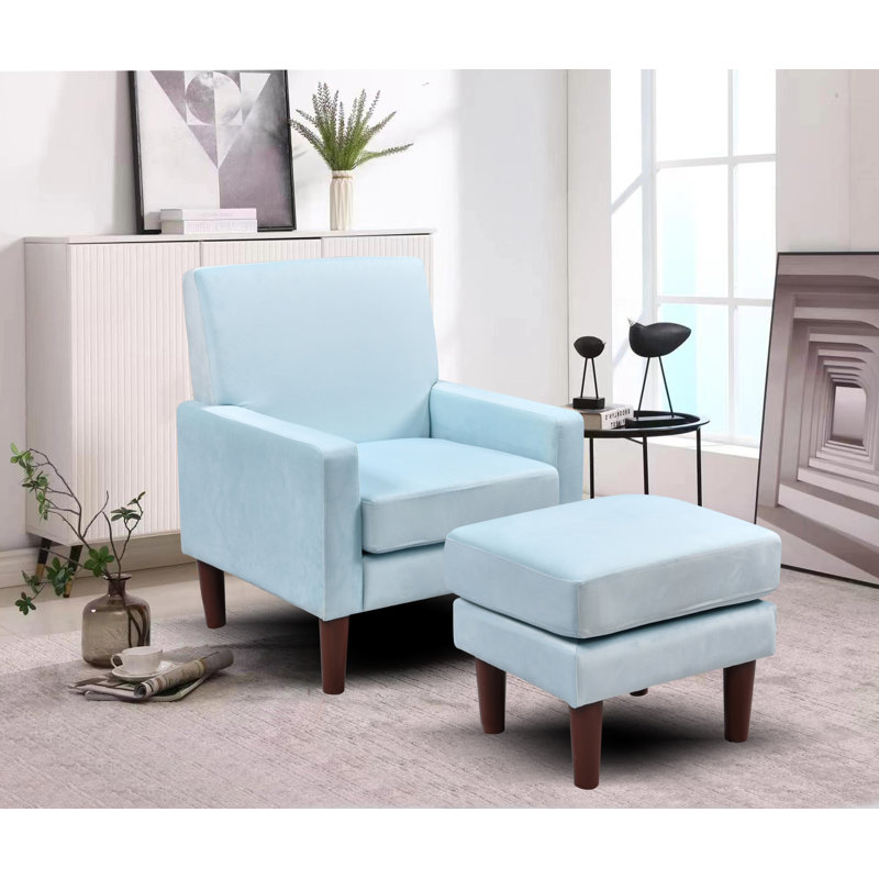 Amblewood Velvet Armchair with Footstool, Blue