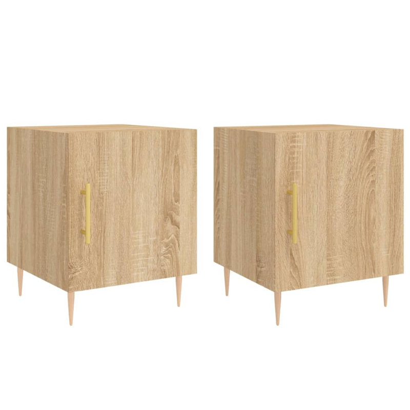 Bouzov 40cm W Iron Bedside Table, Sonoma Oak