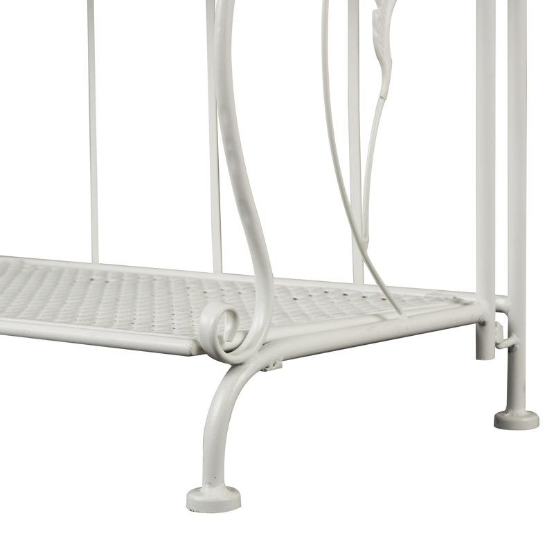 White Metal Scroll Indoor Outdoor Tall Folding 5 Shelves Decorative Bakers Rack