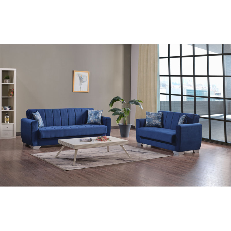 Causeuse convertible avec rangement Primenest Nexaro Collection, Microfibre / microsuède bleu