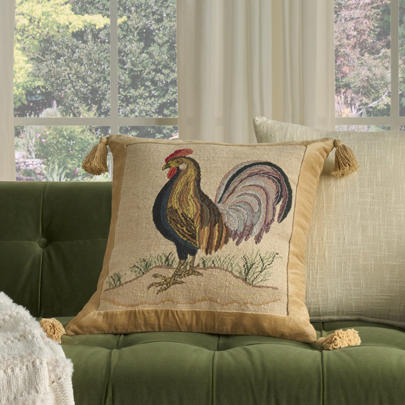 Mina Victory Vintage Pillow Beige Indoor Throw Pillow, Rooster, 20"H x 20"W