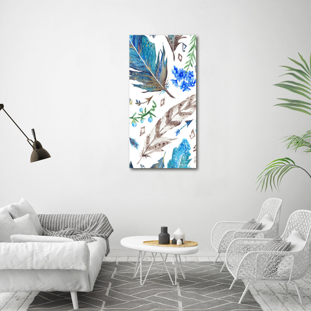 Basti Federn und Blumen - Kunstdrucke auf Leinwand - Wrapped Canvas