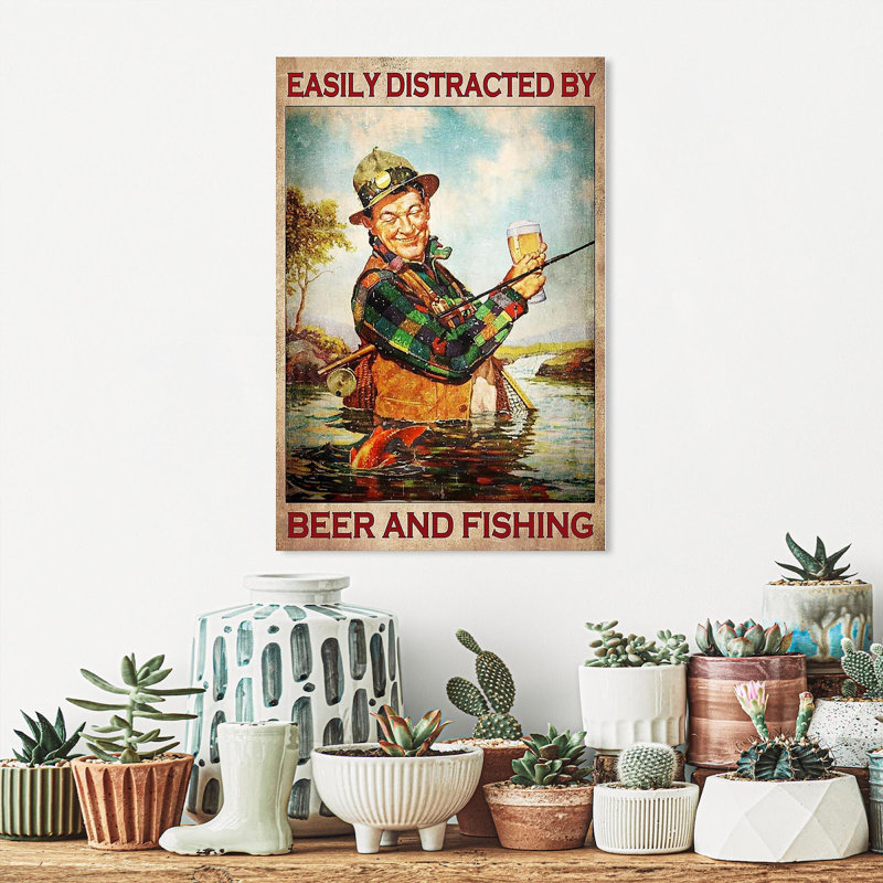 «Easily Distract» par Beer and Fishing - impression sur toile tendue, H 20 po x l 16 po x P 1,25 po